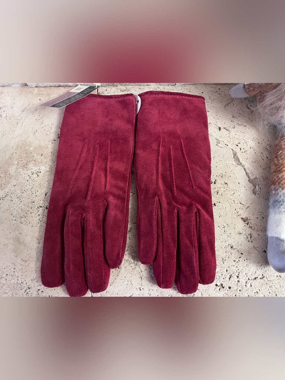 isotoner Women’s Burgundy Suede Gloves - Picture 6 of 8